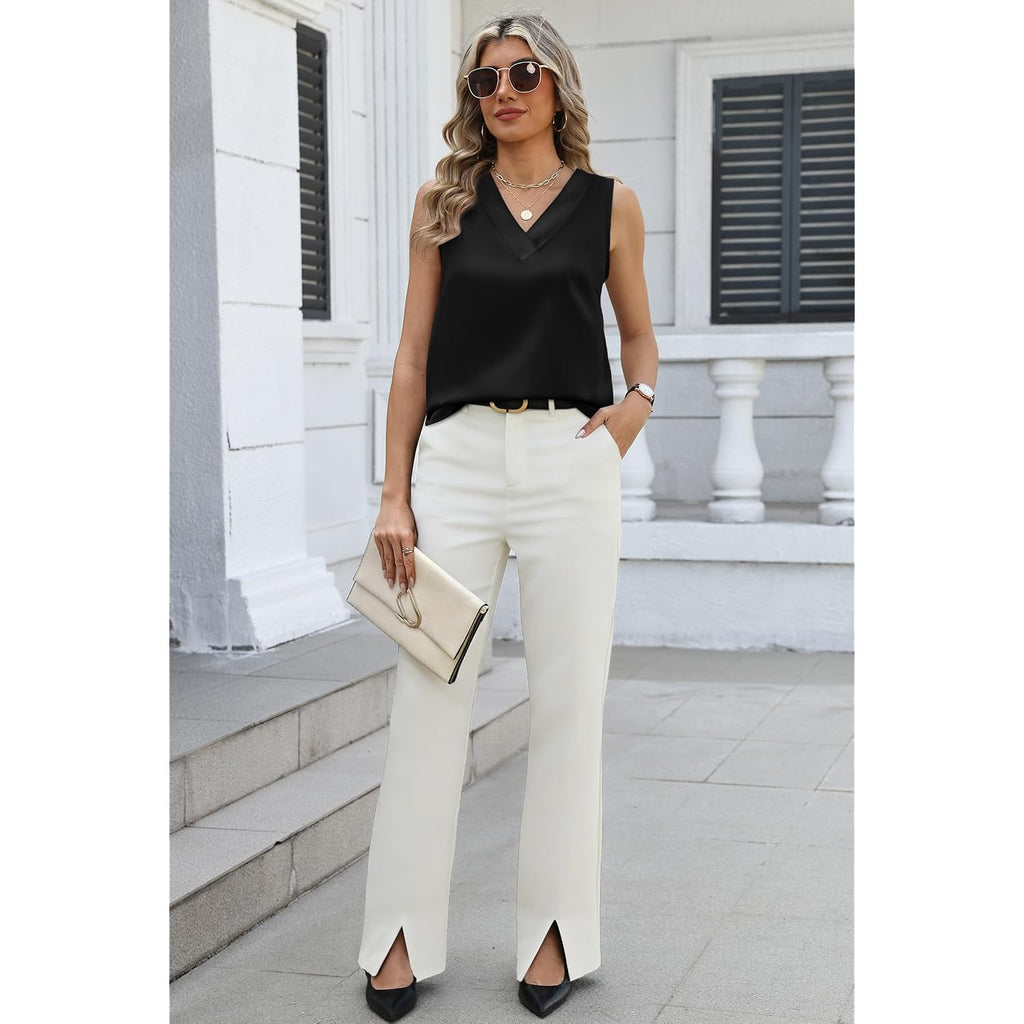 Sipaya Silk Satin Tank Tops for Women V Neck Summer Tops Sleeveless Camisole Business Casual Outfits Work Blouses