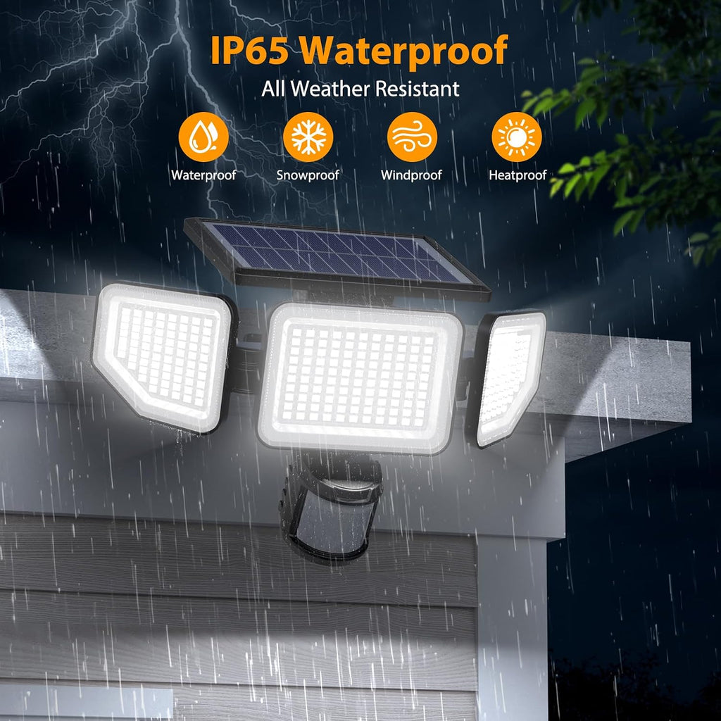Onforu 4500Lm Solar Lights Outdoor, 3 Heads Security Lights With Remote Control, Ip65 Waterproof Motion Sensor Lights, 3 Modes Flood Lights For Wall, Porch, Yard, Outside, 2 Pack