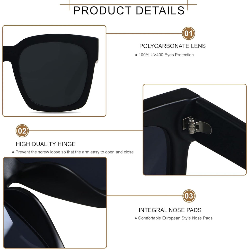 ANDWOOD Oversized Sunglasses for Women Big Large Square Wide Frame Shades Retro Trendy Fashion UV Protection
