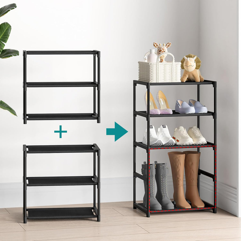 3 Tier Extra Small Shoe Rack (16.3" Wide), Narrow Stackable Shoe Shelf For Kids Toddler Adult, Ultra-Lightweight Shoe Rack Stand For Closet Dorm Bedroom Storage Organizer, Entryway