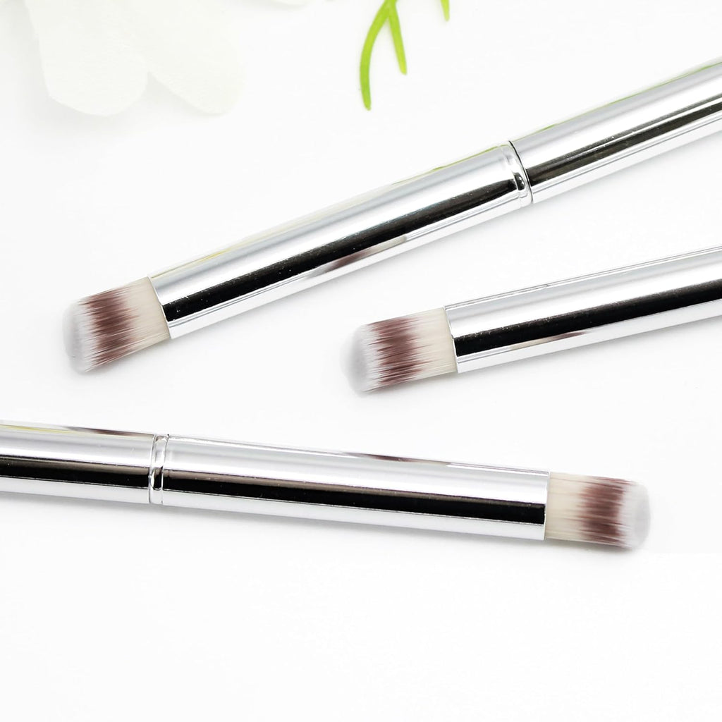 3PCS Nail Art Gradient Brushes - Silver Metal Handle, Soft Firm Bristles for Chrome/Mica Powder, Aura Nails & Eyelid Blending, No Shedding, Easy to Clean DIY Tool