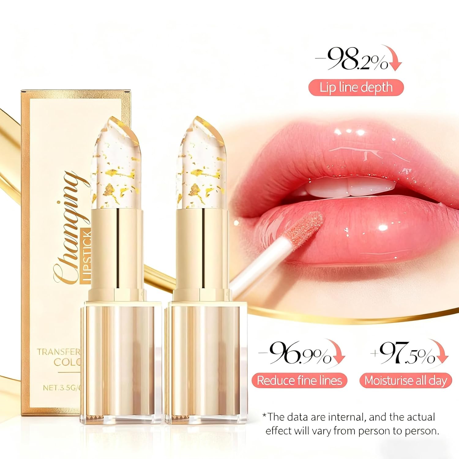 Sulily 2Pcs Color Changing Lipstick, Skin-Adaptive Lipstick, Ph Lip stick Color Changing 24 Hours Long Lasting & Moisturizing Lip Gloss, Clear Lip stick for Women, Birthday Gifts for Women, Gold