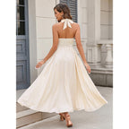 Parthea Women'S Gingham Halter V Neck Midi Dress Corset Smocked Sundress Flowy A Line Wedding Guest Dresses