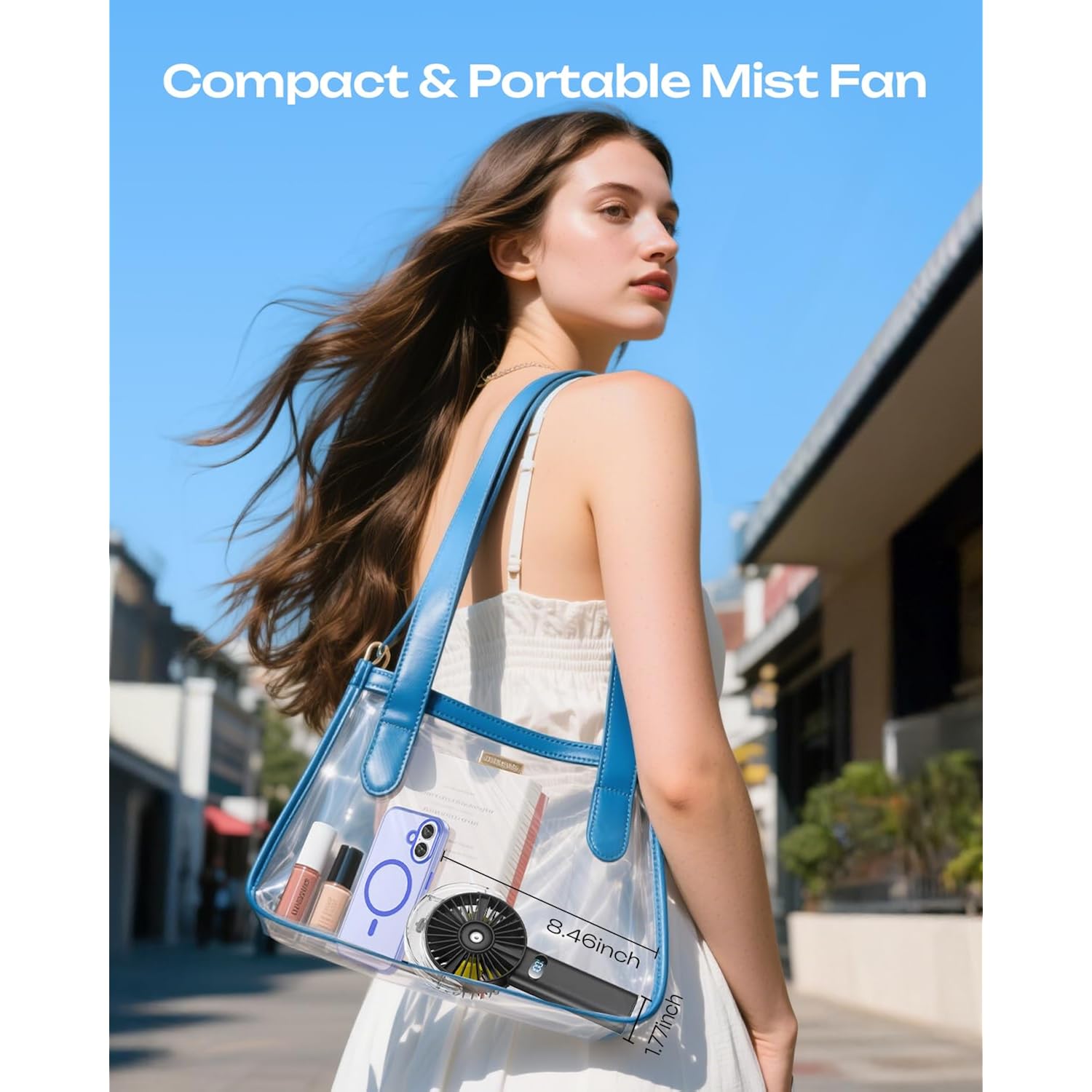 Otlonpe Handheld Misting Fan Portable, 4000Mah Rechargeable Battery Powered, Small Personal Mister Fan With Water Spray Cooling, 4-Speed Wind, Led Display, Hand Held Mist Fans For Travel Outdoor Beach