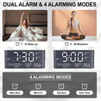 Pplee 8.7Inch Digital Alarm Clock For Bedroom-Digital Clock With Day Of Week Month Year Humidity & Temperature Brightness Snooze 2 Alarm Clock & 2 Usb Charger Desk Clock For Heavy Sleeper