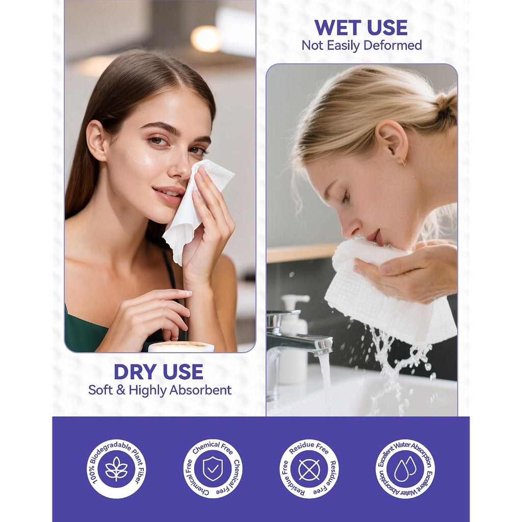 Disposable Face Towels, 10"×12" Xl Face Towelette Disposable, Soft Makeup Remover Dry Wipes, Thick Facial Tissue For Women Cleansing, Skin Care, 50 Count (4 Pack)