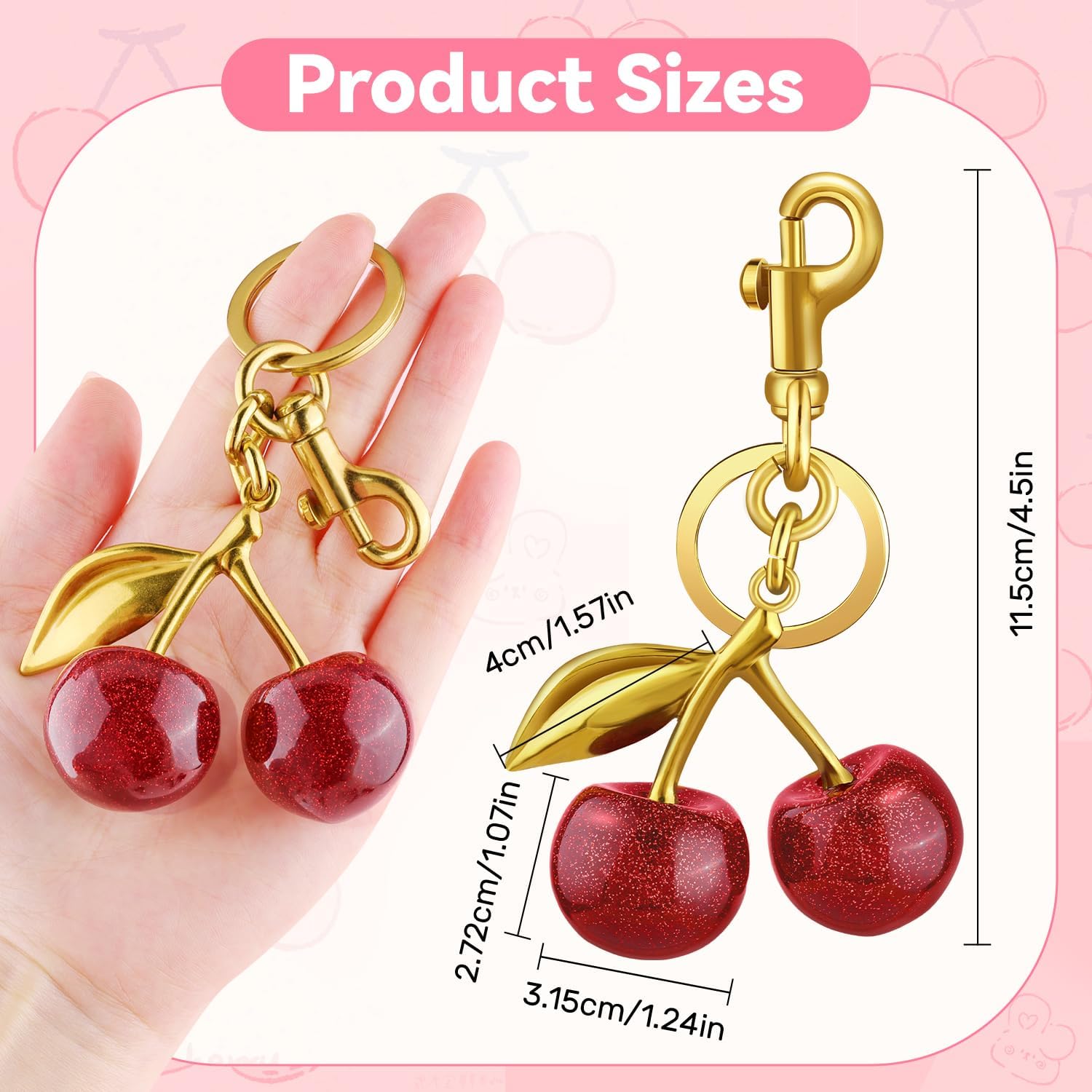 TINKRSTUFF Cherry Bag Charm Cute Key Chains Cherry Purse Charms for Handbags, Strawberry Keychain Mother's Day Gifts