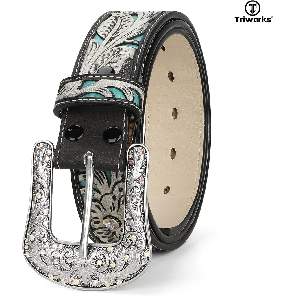 TRIWORKS Western Belts for Women Cowgirl,Cowboy Bling Country Turquoise Belts for Jeans Pants Dresses