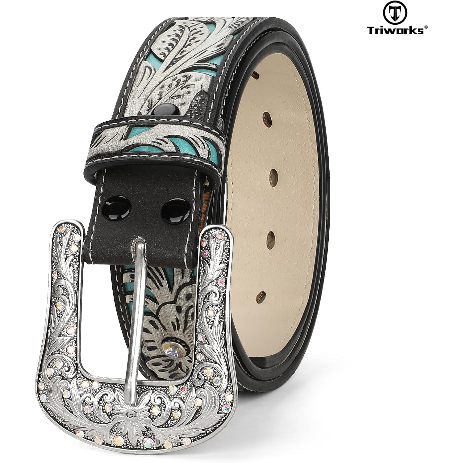 TRIWORKS Western Belts for Women Cowgirl,Cowboy Bling Country Turquoise Belts for Jeans Pants Dresses