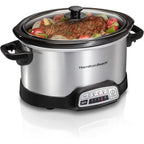 Hamilton Beach Set & Forget 4 Quart Programmable Slow Cooker | Flexible Cooking Options With 3 Heat And 5 Time Settings | Dishwasher-Safe Stoneware Crock & Glass Lid | Silver