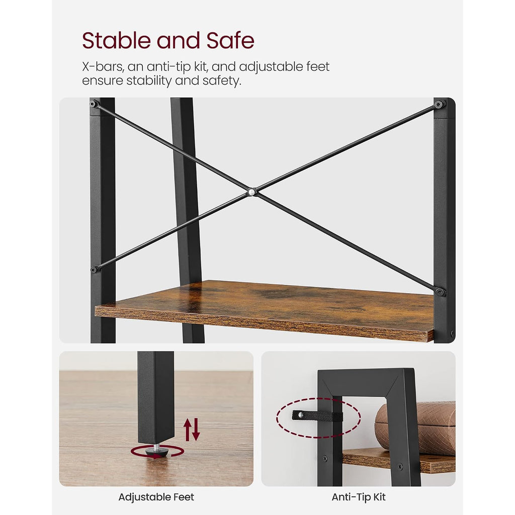 Vasagle Barnet Collection - Ladder Shelf, Bookshelf, Storage Rack, Modern Bookcase For Living Room Home Office Kitchen, Steel Frame, 4-Tier, 22-Inch Wide, Rustic Brown And Ink Black Ulls44X