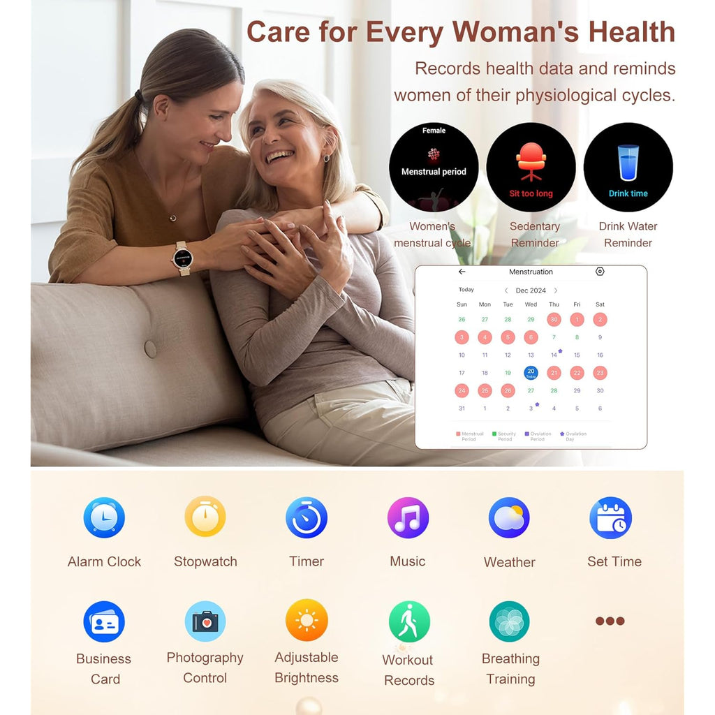 Smart watch for Women (Answer/Make Calls),1.27 Inch Round Smartwatch with 100+ sports modes, Heart Rate/Sleep Monitor Pedometer IP68 Waterproof Activity Fitness Watch for iPhone Android, Rose Gold