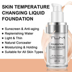2 PACK TLM Color Changing Foundation Liquid Base,TLM Concealer Cover Cream,All Day Flawless Warm Skin Tone BB Cream Makeup Base Concealer for All Skin SPF15