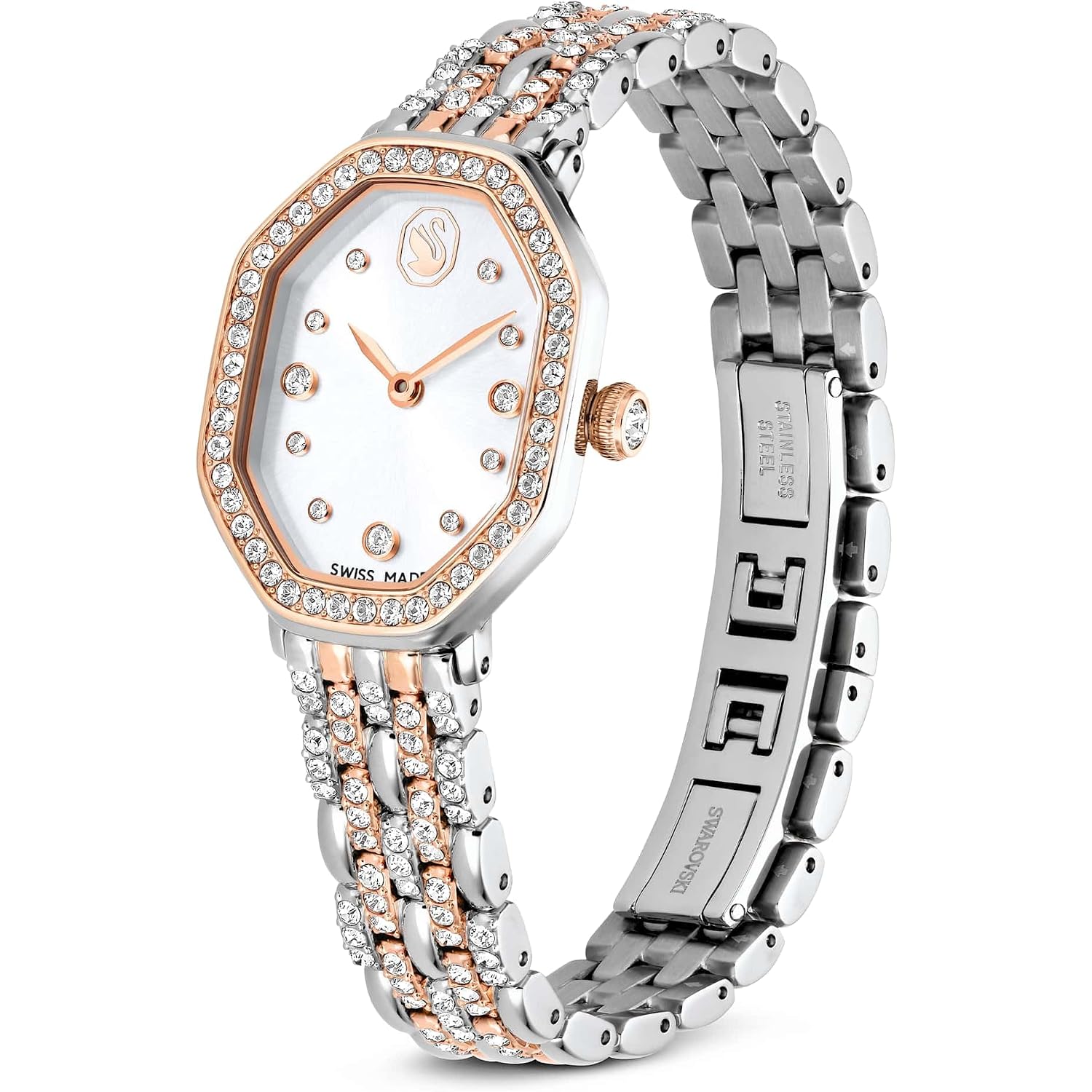 Swarovski Dextera Octagon Watch, Swiss Made, Metal Bracelet, Silver Tone, Rose Gold-Tone Finish