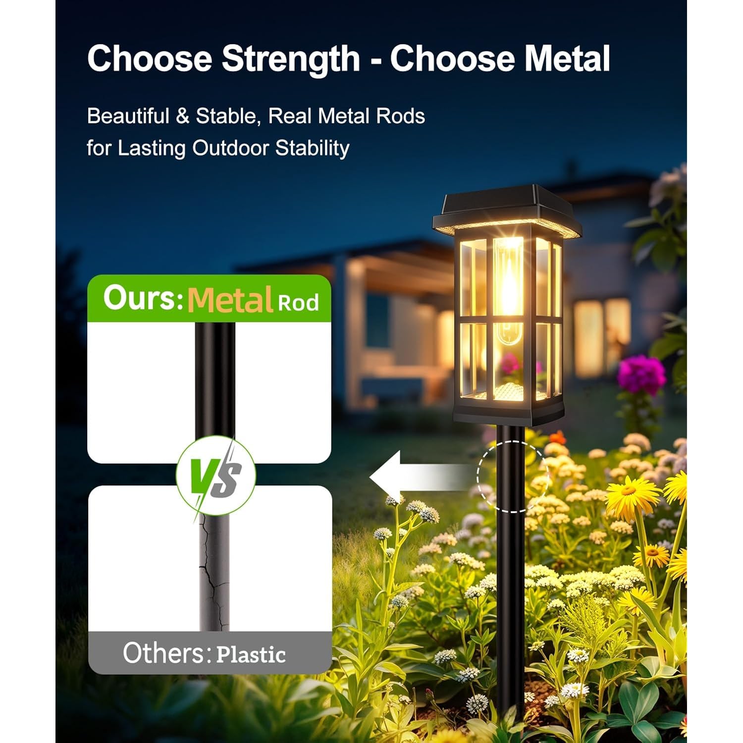 8 Pack Solar Pathway Lights Outdoor, 2 Lighting Modes Waterproof Solar Lights Outdoor, Sturdy Metal Rods, Brighter Up To 15Hrs Outdoor Path Lights For Yard Walkway Driveway Sidewalk Garden