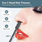 5PCS 2-in-1 Nasal Hair Cutter, Double-Sided Nose Hair Trimmer Upgrade, Manual Nose Trimmer Portable with Soft Cleaning Brush for Women and Men (Gray)