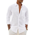 Alimens & Gentle Mens Cotton Linen Textured Shirt Long Sleeve Button Down Shirts Casual Summer Beach Wedding Tops With Pocket