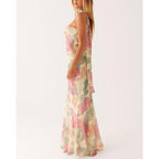 Women Strapless Floral Dress With Sarf Mesh Tube Maxi Dress Summer Cocktail Wedding Guest