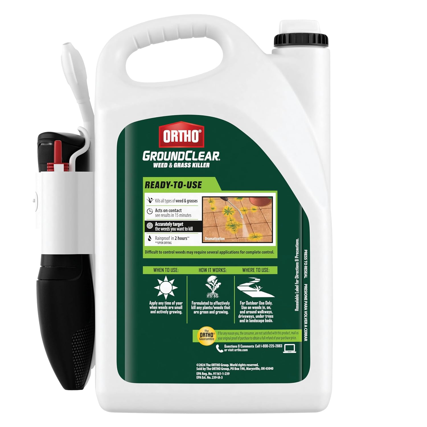 Ortho Groundclear Weed & Grass Killer With Comfort Wand, 1 Gal. | Kills Dandelions, Chickweed, Crabgrass, Moss & More, Omri Listed, Ready-To-Use Grass And Weed Killer Spray