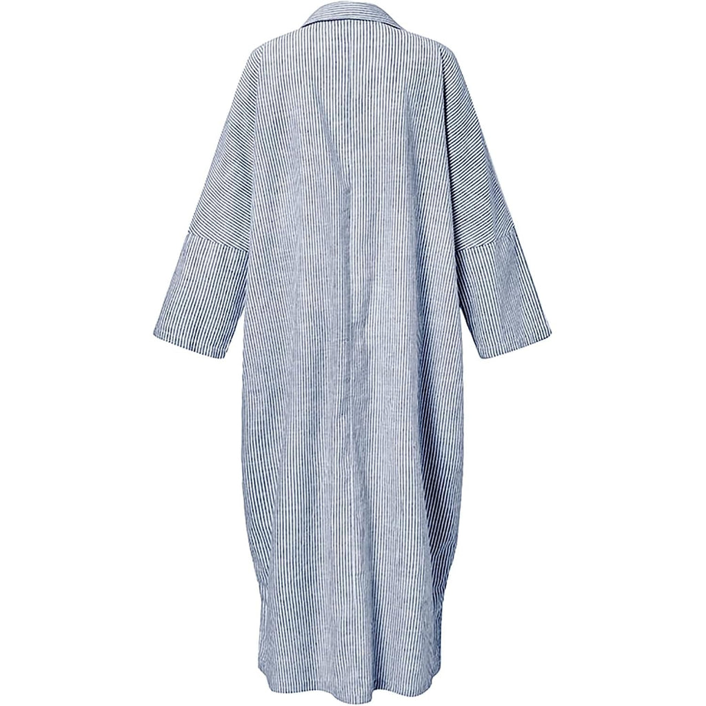 Chouyatou Women'S Casual Long Sleeve Button Down Loose Striped Cotton Maxi Shirt Dress