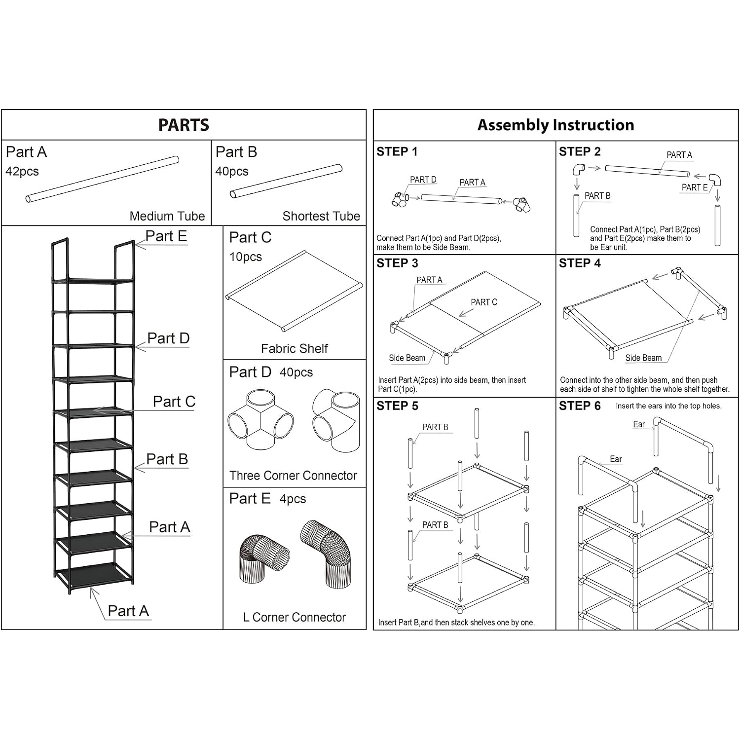 Fiducial Home 10 Tiers Vertical Shoe Rack 10 Pairs Skinny Shoe Shelf | Tall Narrow Space Saving For Entryway Closet, Easy To Assemble, 11"L X 11"W X 68.8"H