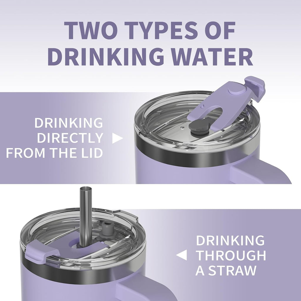 40 Oz Tumbler With Handle,Tumbler With Lid And Straw,Double Wall Insulated Cup Stainless Steel Travel Mug(Cold For 34 Hours),Water Bottle For Iced Tea,Coffee,Cold Beverages(Purple)