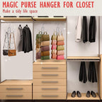 Purse Organizer For Closet, Upgraded Purse Hanger With 10 Big Hooks, 360 Degree Rotation For Better Organizer&Display, Collapsible Space Saving Hangers Rack For Handbag, Belt, Scarve, Tie