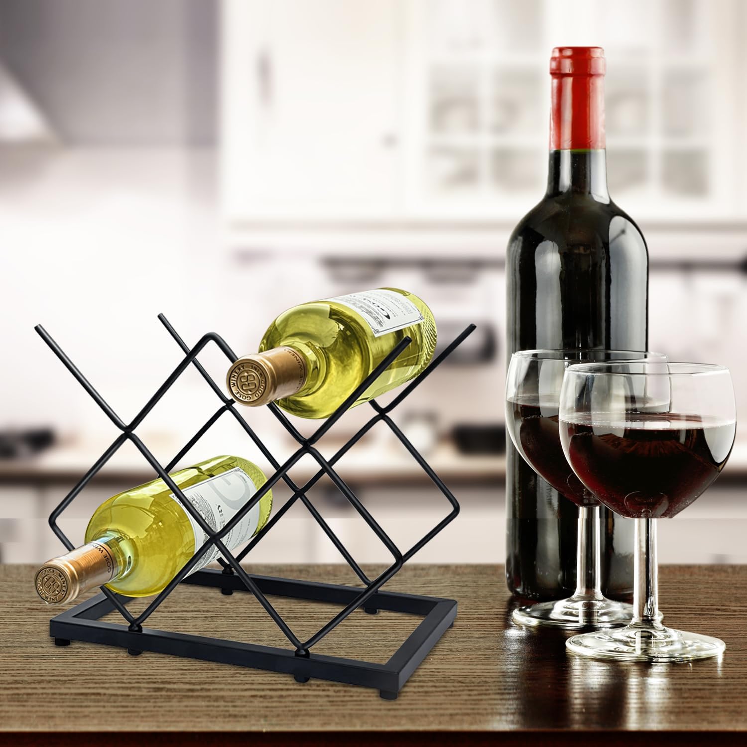 Mcsapil Small Wine Racks Countertop(5 Bottle Capacity),Metal Wine Bottle Holder Modern Black For Home Kitchen Bar,Tabletop Wine Rack For Cabinet, Pantry, Wine Bottle Storage