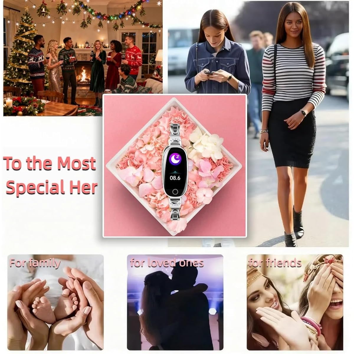 Fitness Tracker Watch Fashionable Women's Smartwatch Female Menstrual Period Reminder - Heart Rate and Blood Pressure Monitoring IP67 Waterproofing USB Magnetic Charging (Style 1)