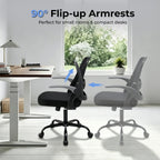 Ergonomic Mesh Office Chair For Home Office, Flip-Up Arms, Breathable Mesh Back & Thick Seat Cushion, Swivel Rolling Computer Desk Chair, Bifma Certified, Supports 300 Lbs (Black Frame/Black Seat)