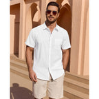 Linen Shirts For Men Short Sleeve Button Down Casual Shirt Cotton Beach Summer Collared Top With Pocket