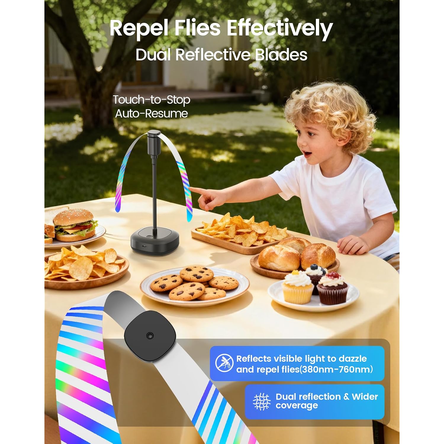 Fly Fans For Tables, 2000Mah Rechargeable Food Fan, 20H Runtime | Flexible Neck For 360° Coverage, Quiet Table Fan With Soft Safety Blades, Ideal For Party, Picnic, Bbq, Indoor & Outdoor Use