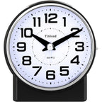 Tinload 4.3" No Ticking Analog Alarm Clock,Silent Readable For Seniors,Easy To Set,Gradual Rise Alarm,Big Numbers,On/Off Switch On Side,Gentle Wake,Snooze,Lighted On Demand,Battery Operated,Black