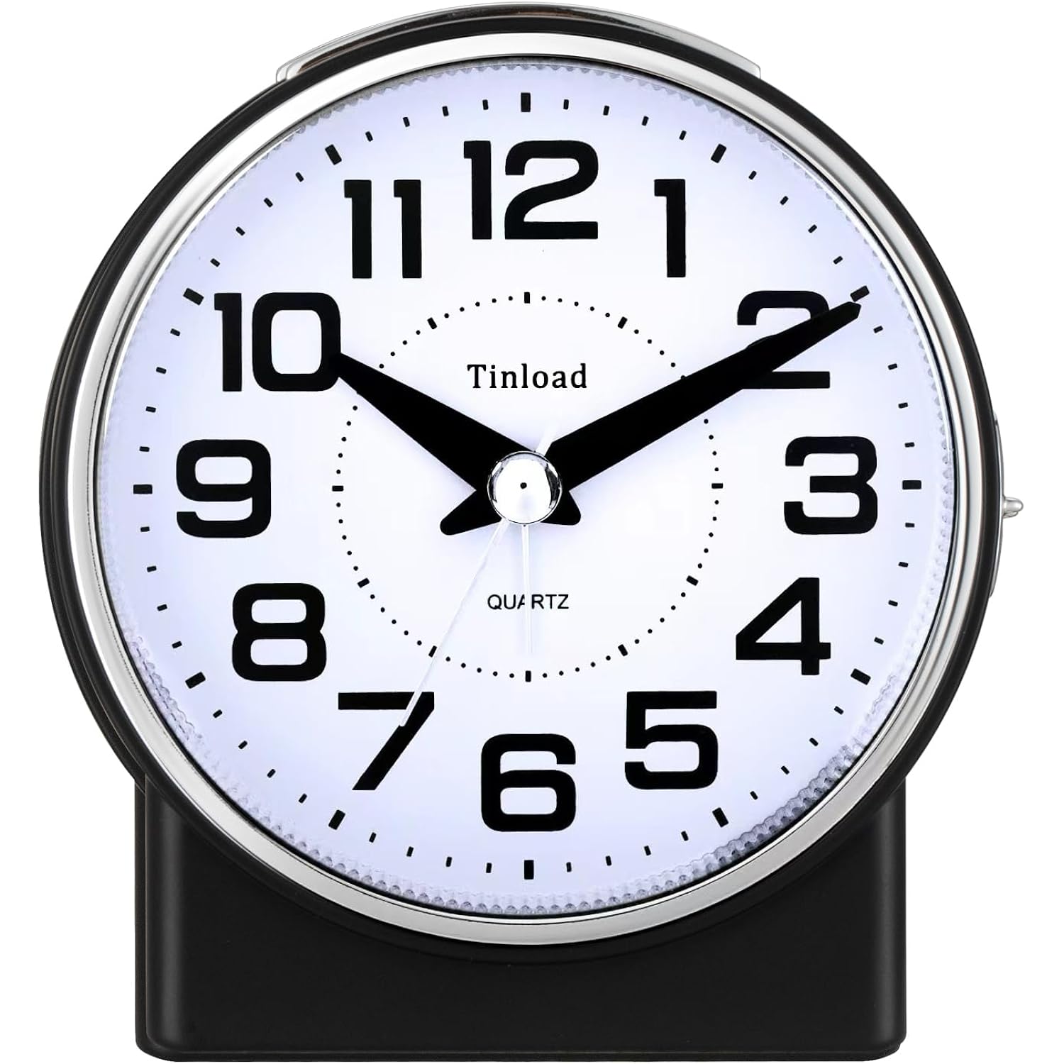 Tinload 4.3" No Ticking Analog Alarm Clock,Silent Readable For Seniors,Easy To Set,Gradual Rise Alarm,Big Numbers,On/Off Switch On Side,Gentle Wake,Snooze,Lighted On Demand,Battery Operated,Black