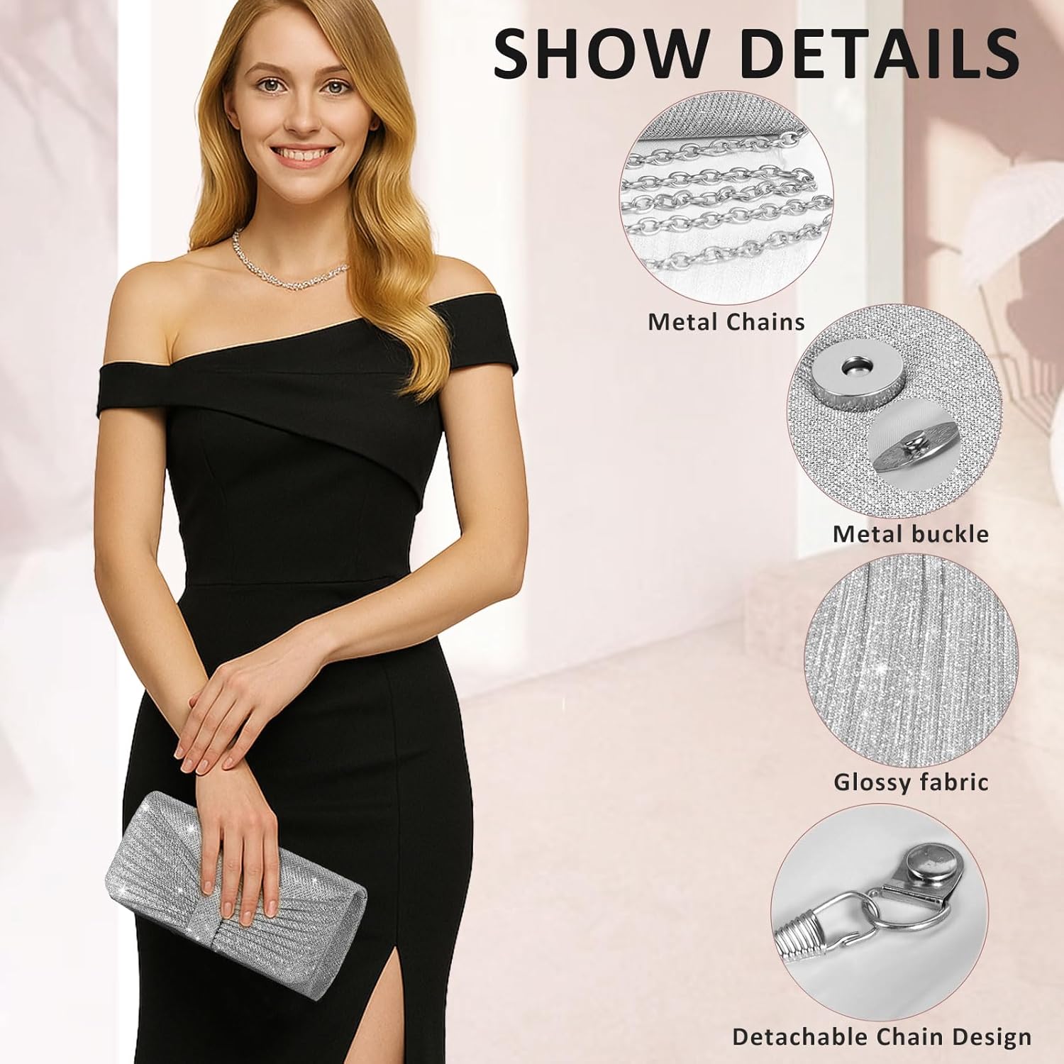 Evening Bag Clutch Purses for Women Wedding Bag Sparkling Party Handbag with Detachable Chain