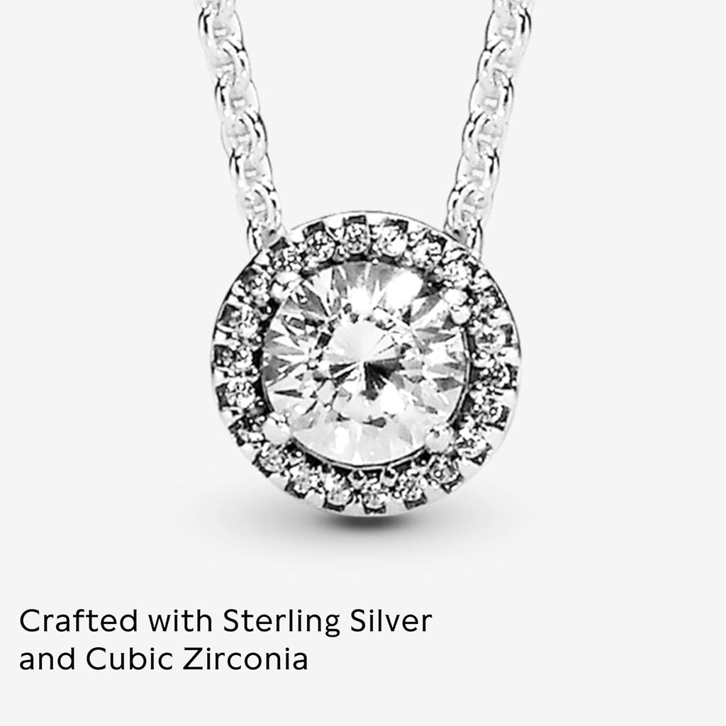 PANDORA Round Sparkle Halo Necklace - Adjustable Necklace with Lobster Clasp - Gift for Her - Sterling Silver & Cubic Zirconia - With Gift Box - 17.7"