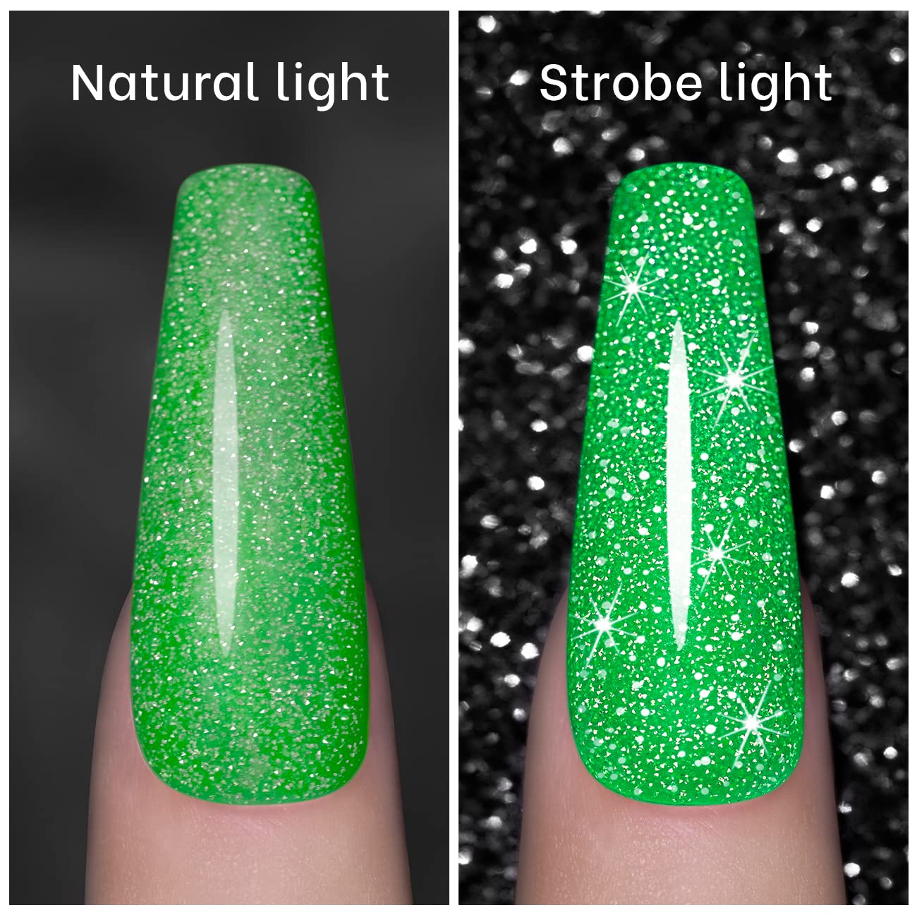 RARJSM Green Gel Nail Polish, 7.5ml 0.25Floz Reflective Gel Nailpolish Glitter Gelpolish Summer Candy Collection Diamond Shimmer Neon Green Nailgel for Starter Nail DIY U V L E D Required