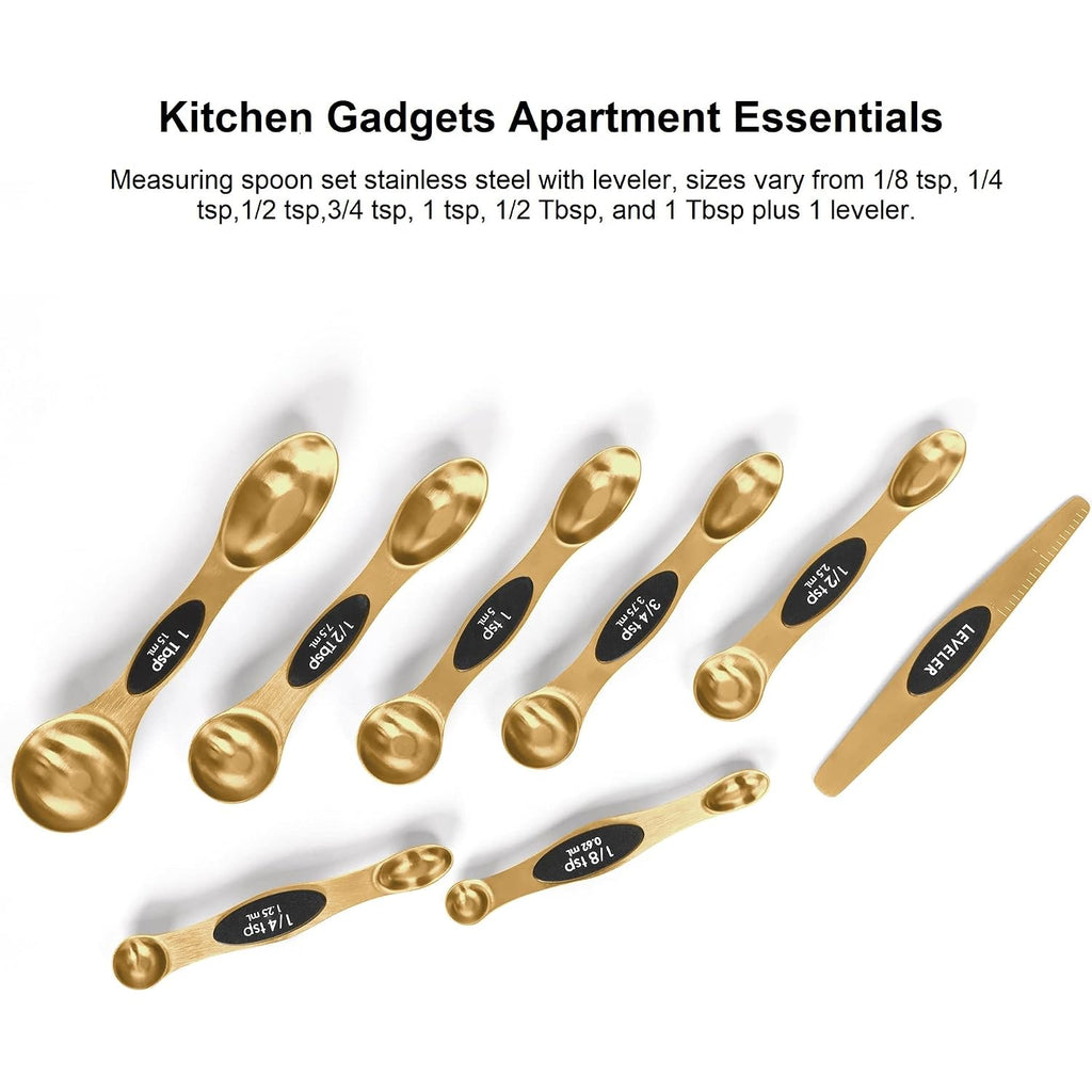 Magnetic Measuring Spoons Set Stainless Steel With Leveler, Stackable Metal Tablespoon Measure Spoon For Baking, Measuring Cups And Spoon Set Kitchen Gadgets Apartment Essentials Fits In Spice Jars