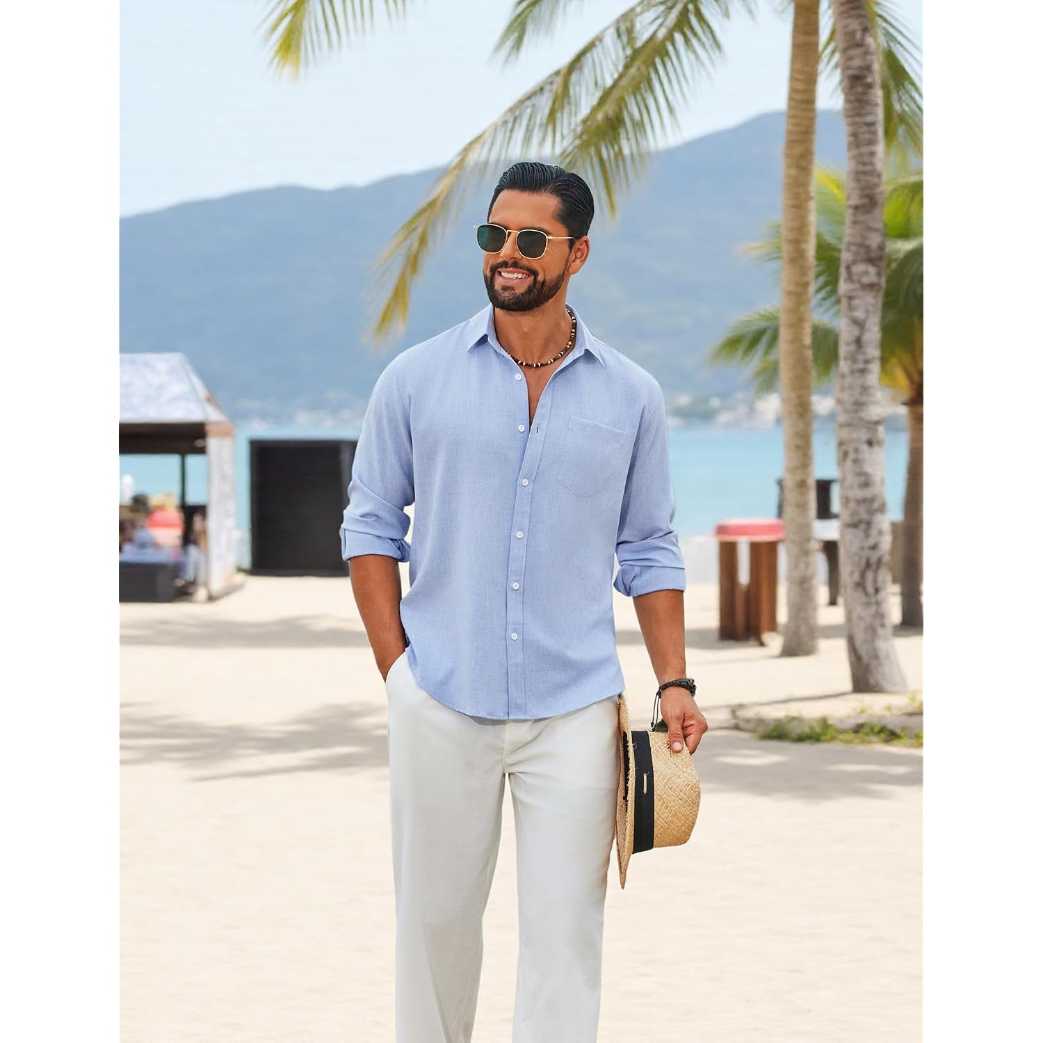 Coofandy Men'S Cotton Linen Button Down Shirts Long Sleeve Casual Summer Beach Shirts For Men