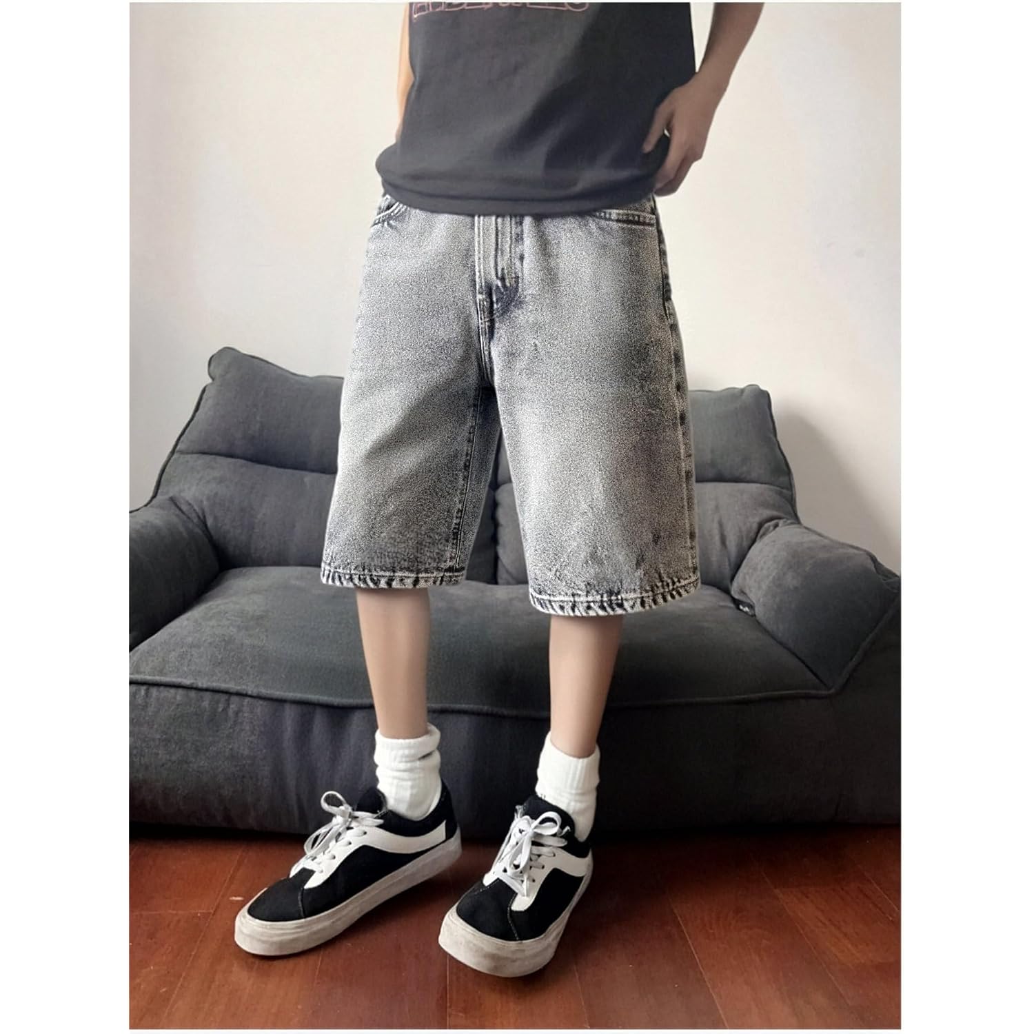 Mens Baggy Jean Shorts Loose Fit Vintage Wide Leg Jorts Y2K Streetwear Hip Hop Casual Denim Shorts