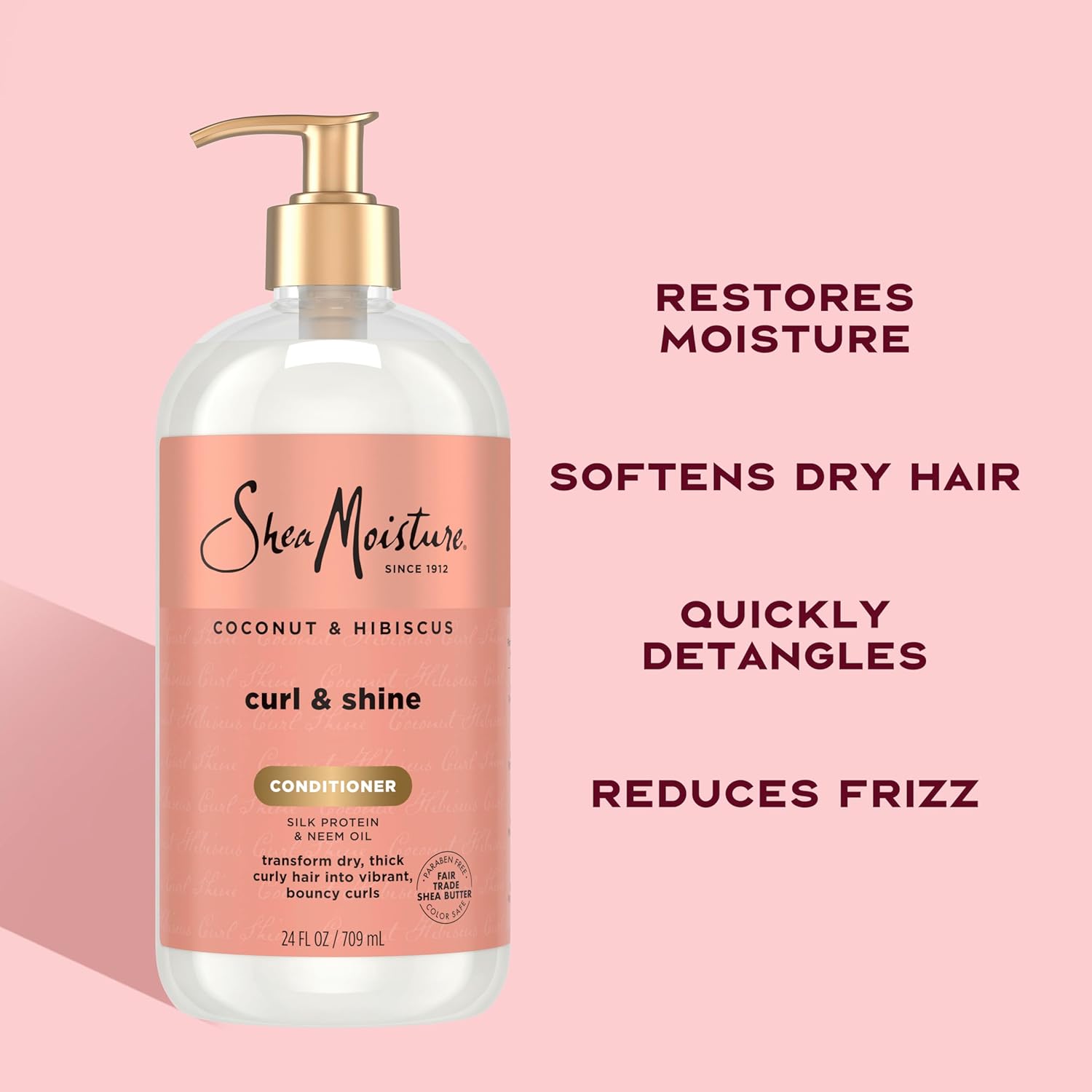 Shea Moisture Curl & Shine Conditioner Coconut & Hibiscus, for Thick, Curly Hair, to Moisturize & Soften, 24 Fl oz