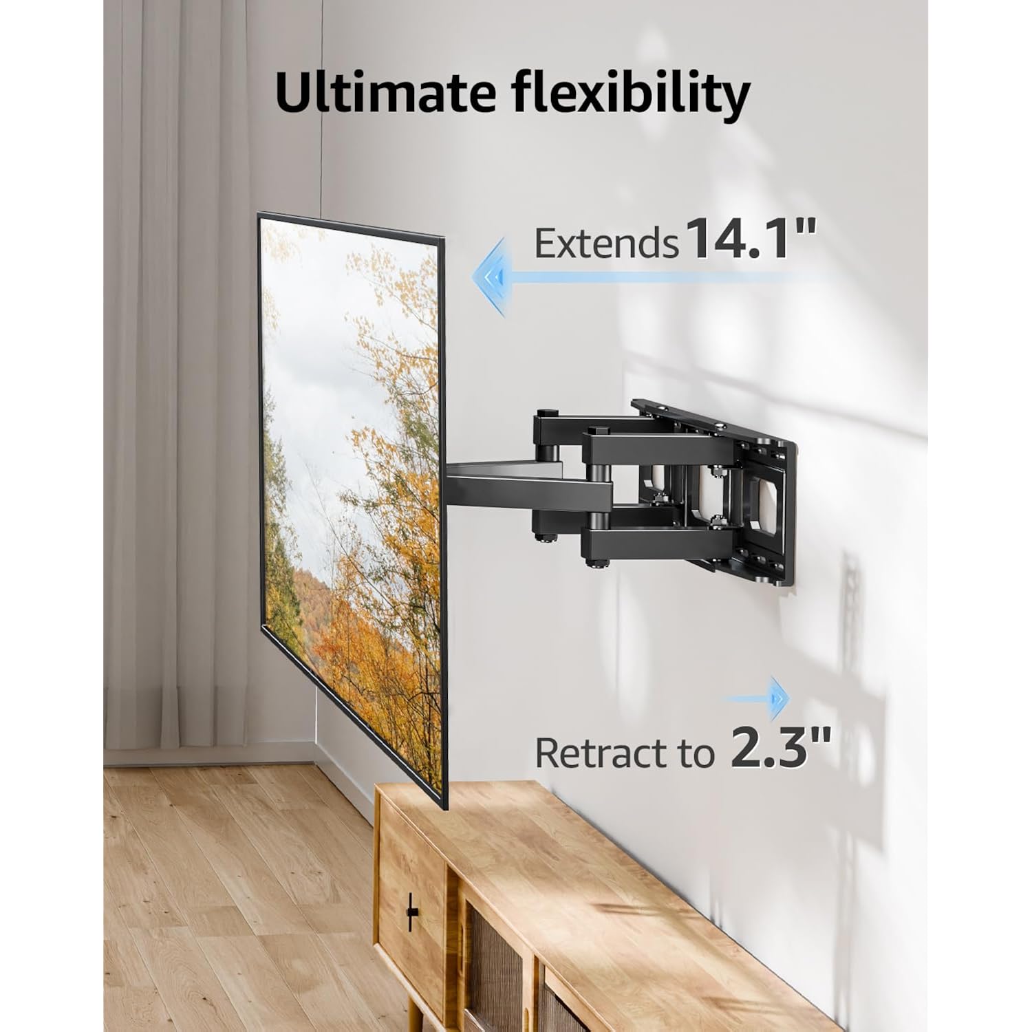 EconoMe TV Wall Mount for Most 32-65 inch Flat Screen/LED/4K TVs, TV Mount with Swivel and Tilt Articulating Dual Arms, Full Motion Wall Mount up to 16” Stud, Max VESA 400X400mm, up to 99lbs