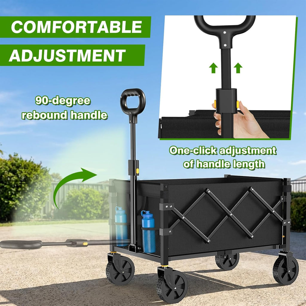 Collapsible Wagon Cart With Wheels Foldable, 360Lbs Large Capacity Portable Folding Utility Heavy Duty Beach Wagons Cart With All-Terrain Wheels For Shopping, Camping, Sports, Garden