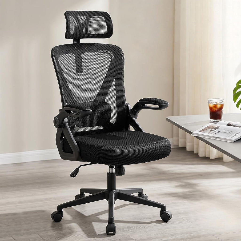 Mesh Office Chair With Adjustable Lumbar Support, Ergonomic High Back Desk Chair With Headrest, Swivel Rolling Computer Chair For Home Office (Black)
