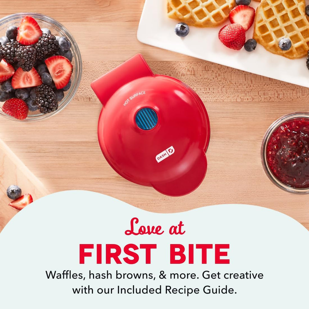 Dash Mini Waffle Maker- Mini Machine For Creative Homemade Treats - Nonstick Iron With Unique Print Design - Stylish Waffle Machine - Red Heart