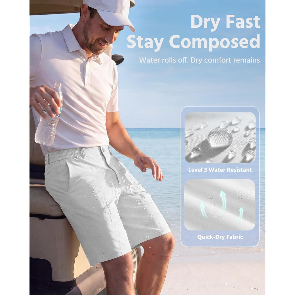 Wulcea Men'S Golf Shorts 9" Chino Stretch Fabric Elastic Waist Quick Dry Water Resistant Casual Dress Work With Phone Pocket
