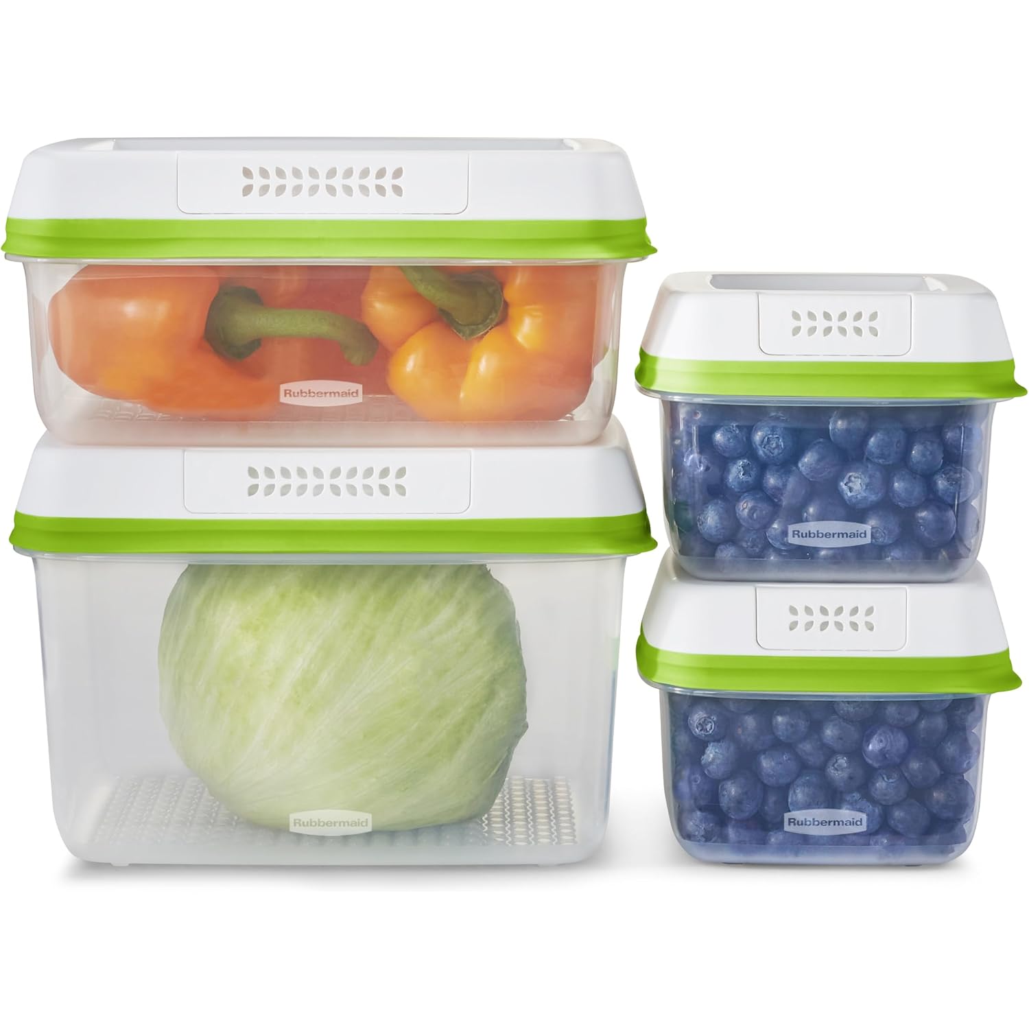 Rubbermaid Freshworks Produce Saver, Medium And Large Storage Containers, 8-Piece Set, Set Of 4, Med & Lg, Clear