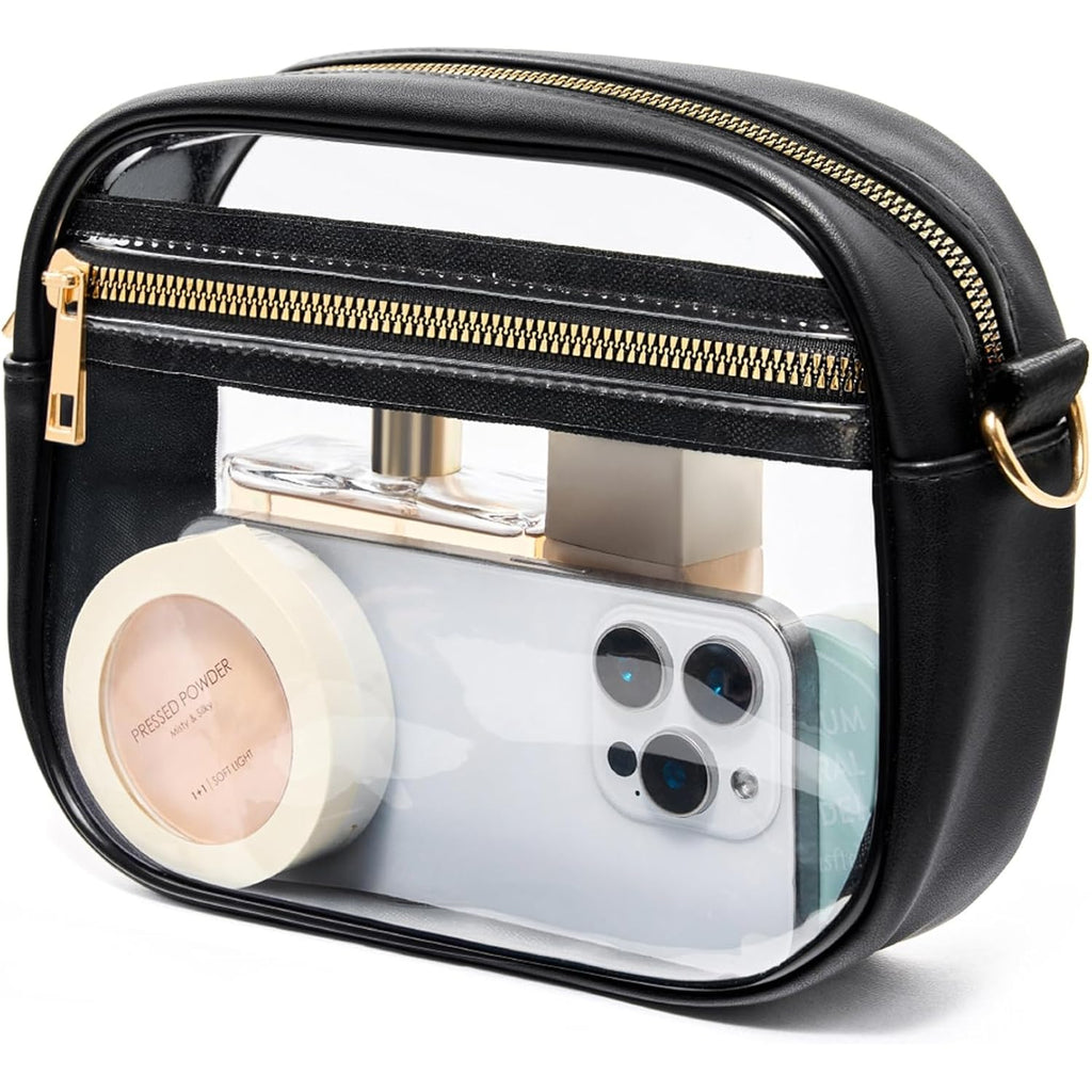 Fibrdoo Clear Bag Stadium Approved, Leather Clear Crossbody Purse Bag for Concerts Sports Events Festivals