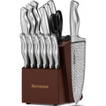 Astercook Knife Set, 15-Piece Kitchen Knife Set with Block, Built-in Knife Sharpener, German Stainless Steel Knife Block Set, Dishwasher Safe Kitchen Utensils Set
