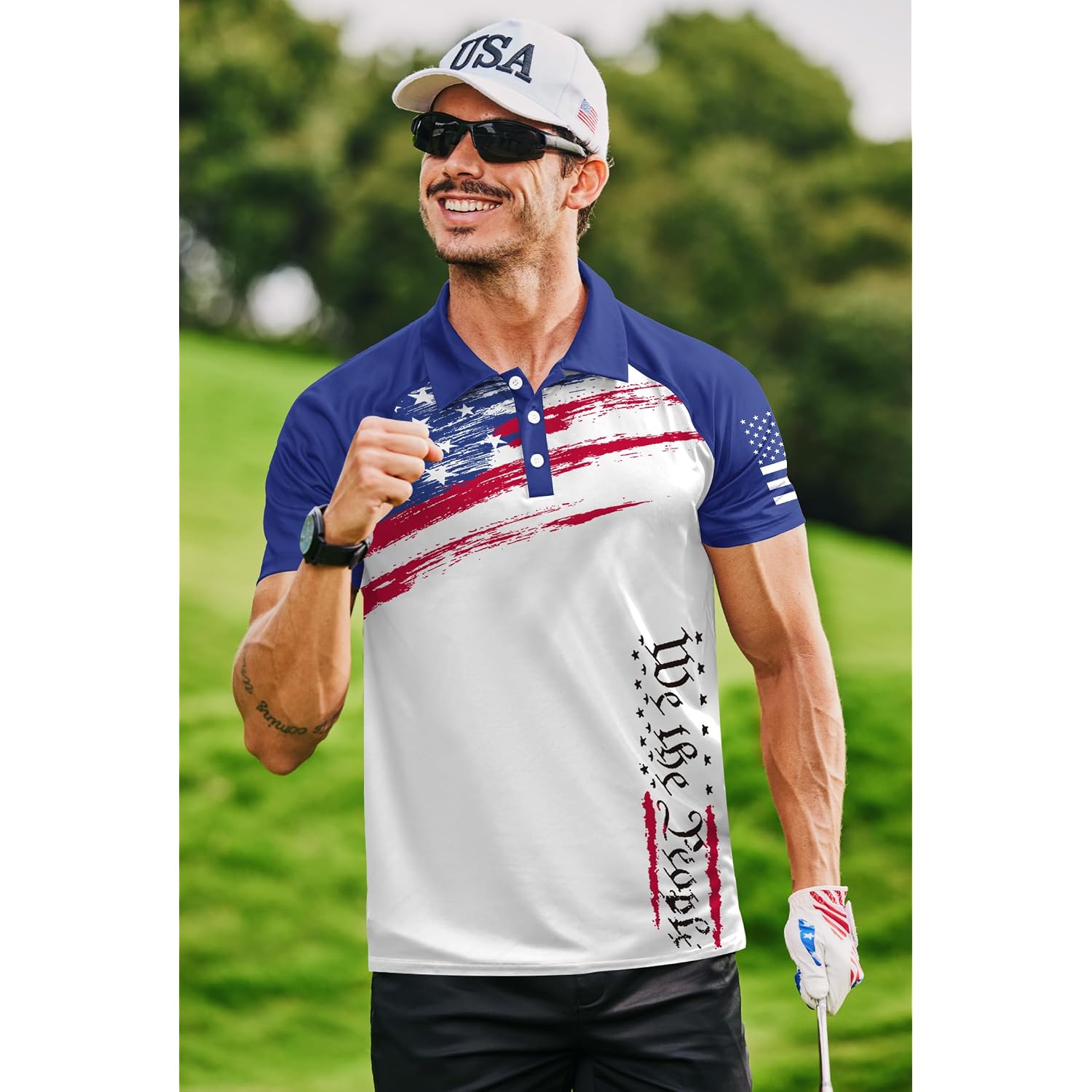 Mainfini Men'S Patriotic Polo Shirts Stretch Upf 50+ Short Sleeve Raglan American Graphic Golf Shirt (S-3Xl)